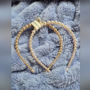 2 Anthropologie Pearl Headbands - Gold, Cream